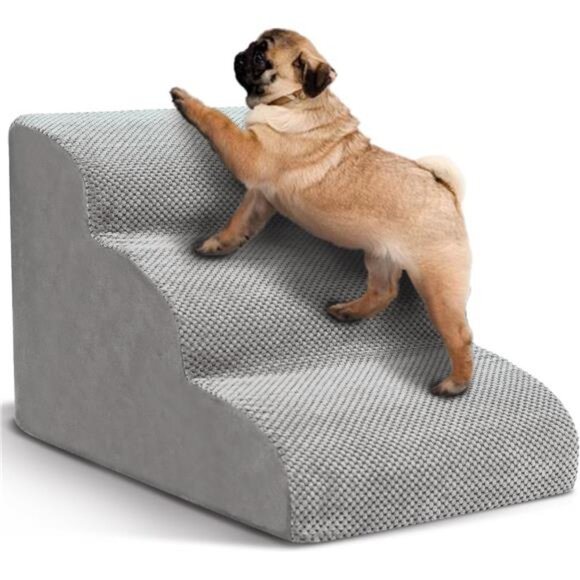 Dog Stairs for Small Dogs,3 Tiers High Density Foam Dog Ramp,Extra Wide Non-Slip - Picture 1 of 8